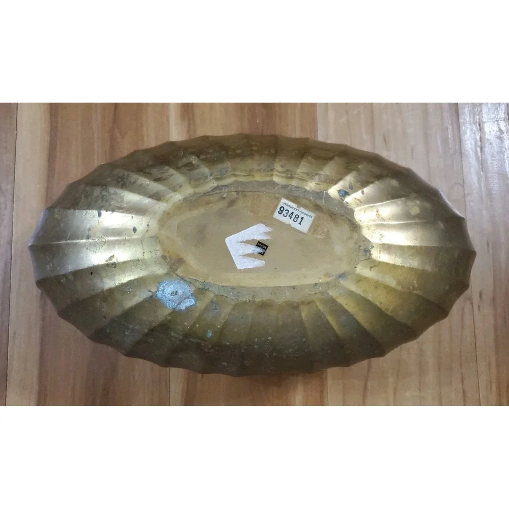 Vintage Solid Brass Oval Ribbed Scallop Vase Planter Decor 12